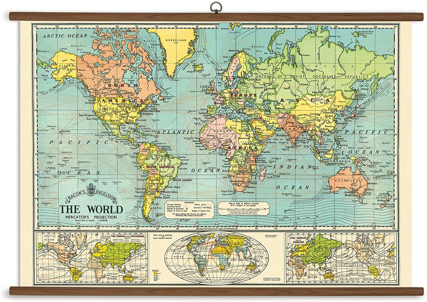 40x28" Large World Map with Dowels